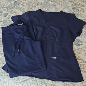 Grey's Anatomy Navy Blue Medium V-Neck Scrub Top & Petite XS Scrub Pants